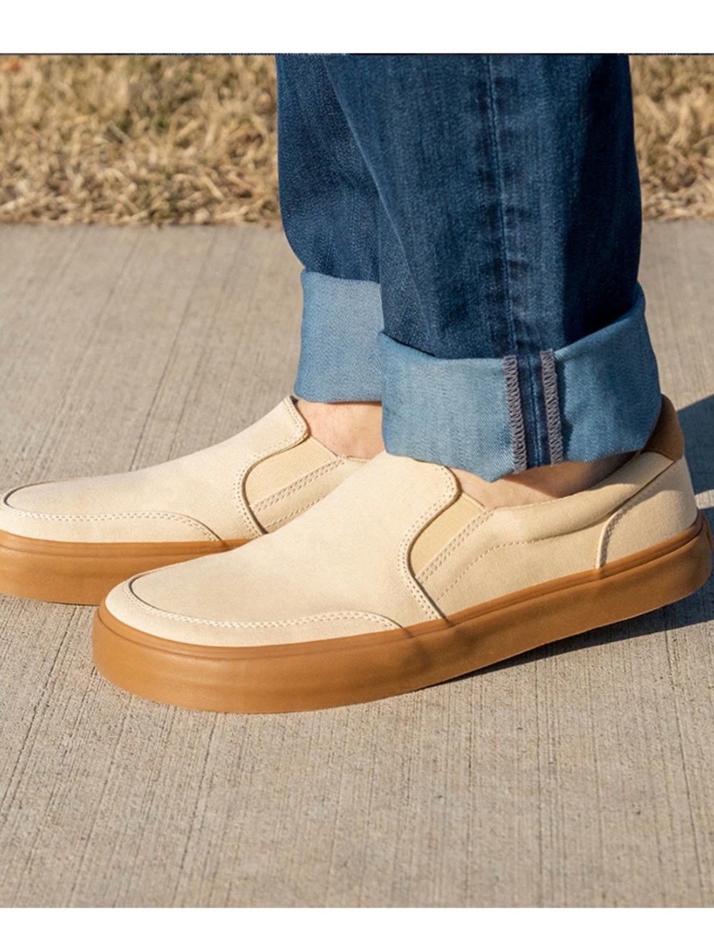 Splay Beige Slip-On Canvas Loafers with Gum Sole M6/W8